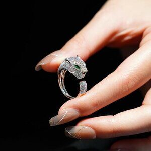 Neiman Marcus 18K Platinum Plated Silver Adjustable Panther Ring